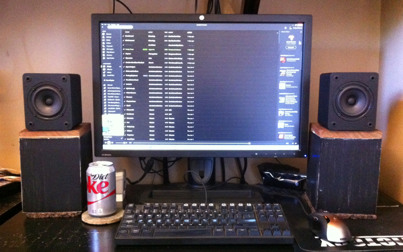 bookshelf speakers on desk